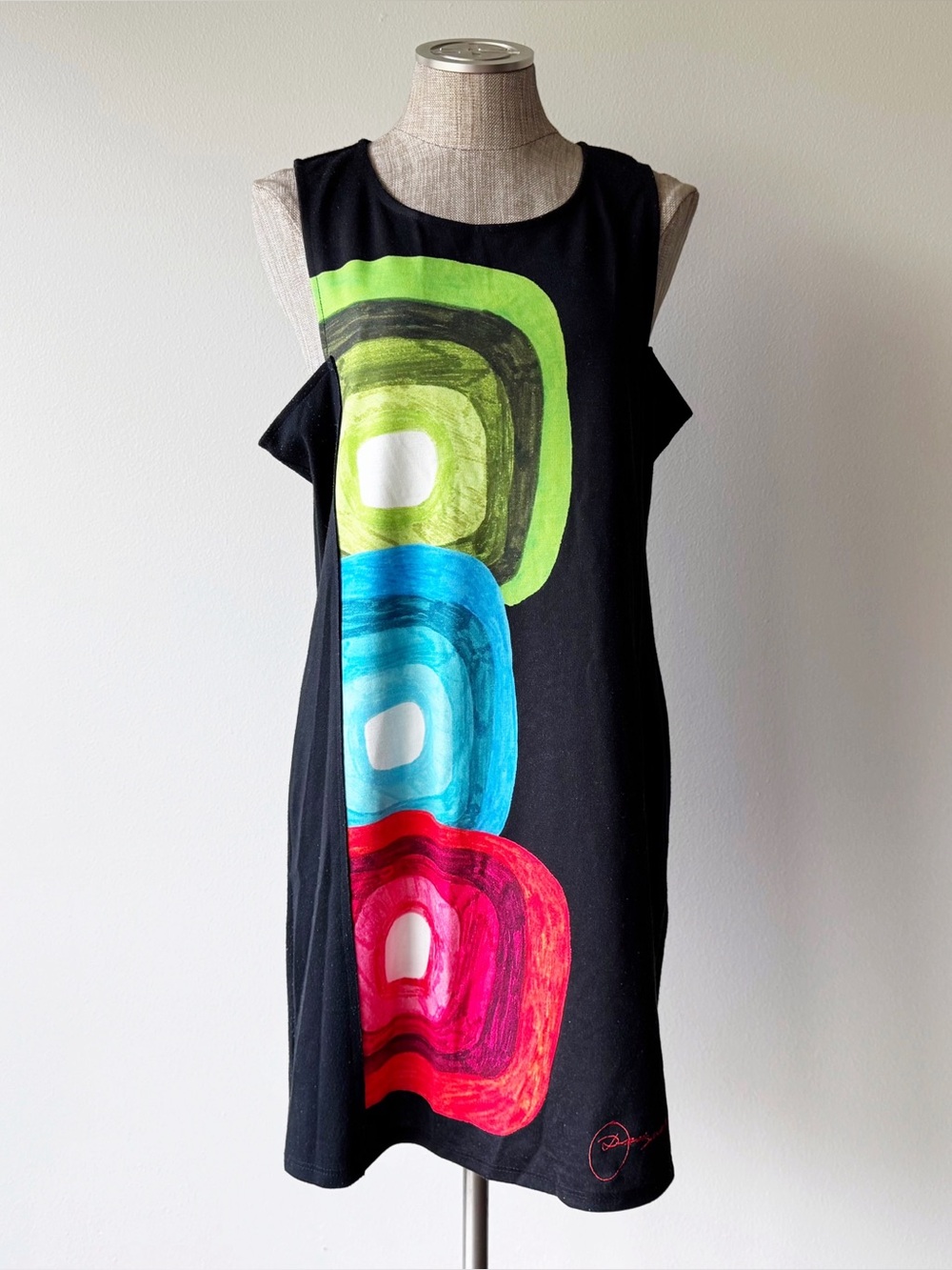 Desigual Black Dress with Green, Blue, and Red Design, XXL